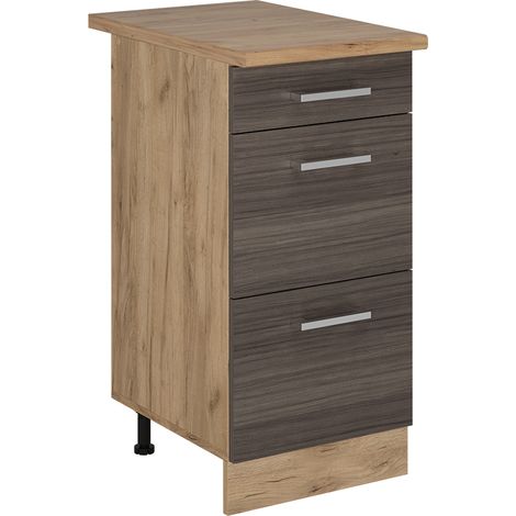Meuble cuisine R-Line, Gris noble, 40cm avec tiroirs, PT Chêne, Vicco (1/5)