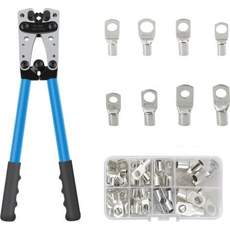Pince à sertir pour cosses de batterie. pince d'électricien manuelle pour sertir des câbles de 6 à 50 mm² (AWG 8-1/0) (pince à sertir HX50B + 60 cosses) (1/4)
