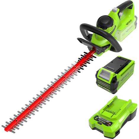 Greenworks- G40HT61K2, tagliasiepi a batteria, lame a doppia azione da 61 cm, taglia fino a 27 mm di spessore, 3000 giri/min, batteria e caricabatteria da 40 V 2 Ah, garanzia di 3 anni (1/4)