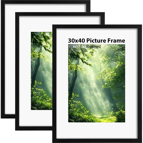 3 cadres photo, dimensions 30 x 40 cm, cadre en bois avec verre propylène, noir (1/5)