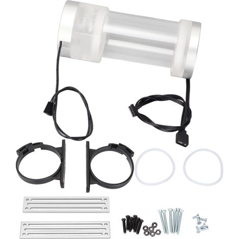 Réservoir de refroidissement liquide 200ML avec affichage de température RGB 160mm G1/4 cylindrique pour PC, réservoir d'eau argenté blanc avec affichage de température (1/5)