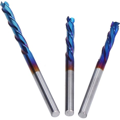 Lot de 3 fraises en acier tungstène, résistantes à l'usure et durables, pour une utilisation polyvalente sur acrylique et bois par fraiseuse CNC.