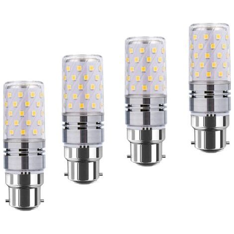 LED B22 de maïs Bulbs12W, 100W Incandescent équivalent, 1200lm, blanc chaud 3000K ampoules Chandelier, Bougie décorative Culot B22, lampe LED non graduables, Pack 4 [Classe énergétique A+]