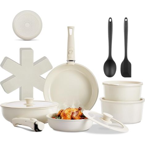 Ceramic Frying Pan, 17 Piece Cookware Set with Ceramic Bottom and Removable Handle - for Home Kitchen (1/5)