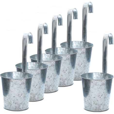 Zink Blumentopf zum Einhängen Ø 13 cm - 6er Set - Balkon Blumen Kräuter Hängetopf