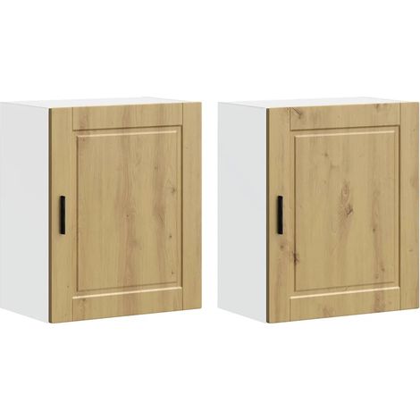 Lote de 2 armarios de pared de cocina de diseño práctico 50 x 31 x 60 cm madera contrachapada roble artesanal 020050361 (1/5)