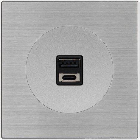 Double prise USB 2,6A A/C ALU GLOSSY DOM avec plaque simple métallisée gris – Recharge pratique et design élégant (1/5)
