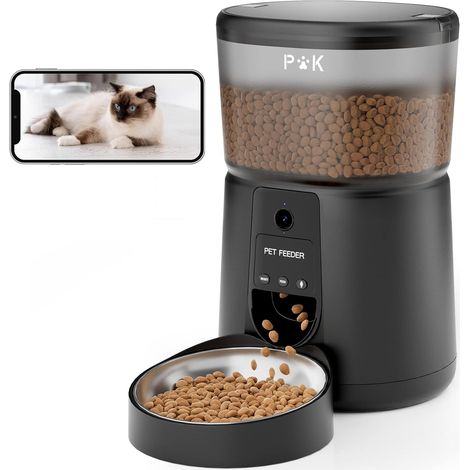 PUPPY KITTY Automatischer Katzenfutterspender mit 1080P-Kamera, 2,4G WiFi Katzenfutterspender mit APP-Video-Audio-Nachtsicht-Edelstahlnapf, 1–8 Mahlzeiten pro Tag