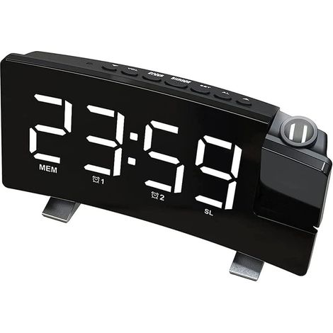 Réveil numérique, réveil numérique à projection au plafond ou sur le mur, réveil LED pour chambres à coucher, affichage 12/24h, double alarme puissante pour les personnes au sommeil profond.