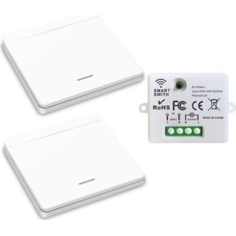 Interrupteur d'éclairage sans fil RF 433MHz – Portée jusqu'à 50 mètres – Installation facile pour lampes jusqu'à 1500W – Indice IP44