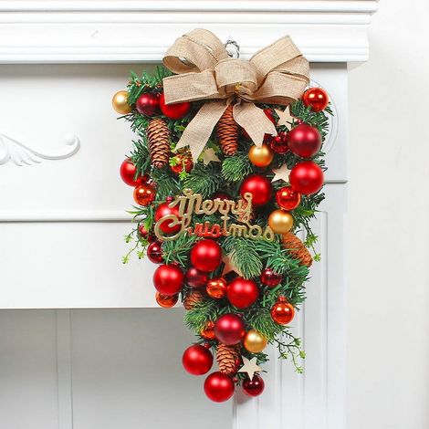 Boule De Décoration De Noël - Guirlande En Rotin Avec Nœud Papillon Et Branches Artificielles - Pour Porte Fenêtre Ou Mur Intérieur Extérieur - 1 Pièce (1/5)