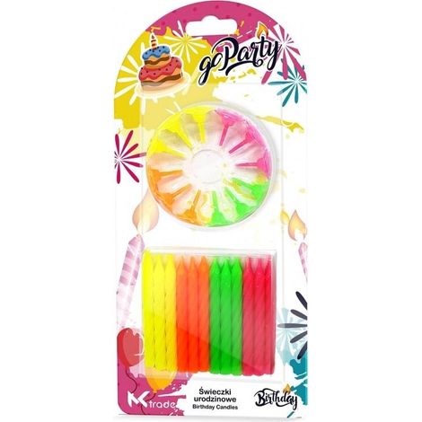 Candeline di compleanno a spirale al neon da 6,5 cm, 24 pezzi