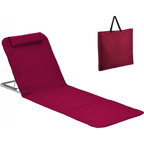 Matelas, transat, tapis de plage avec dossier inclinable et sac de transport - Framboise - Linxor