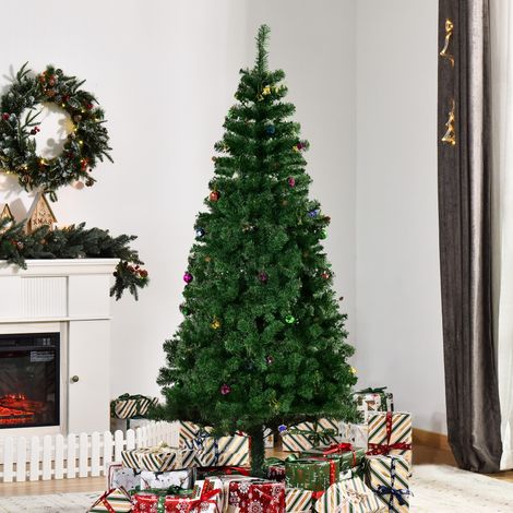 Albero di Natale artificiale HOMCOM da 180 cm con 624 rami, ornamenti, pigne, decorazione natalizia per interni, verde
