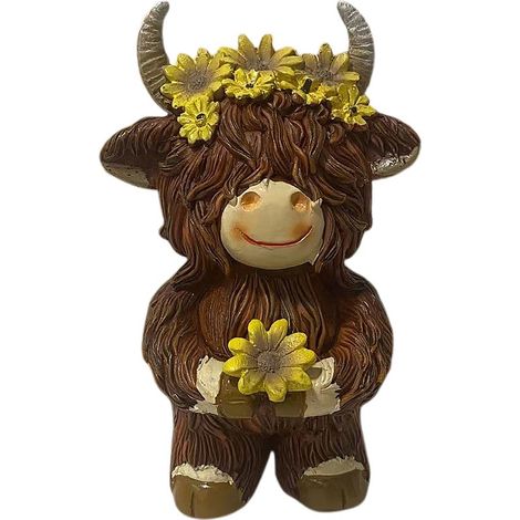 Statuette Taureau des Highlands Résine Décoration Intérieur Extérieur Cadeau Original Brun Foncé (1/5)