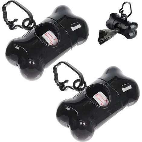 Set di 2 dispenser per sacchetti per escrementi di cane con clip per guinzaglio, 2 rotoli di sacchetti per deiezioni canine, colore nero (1/5)
