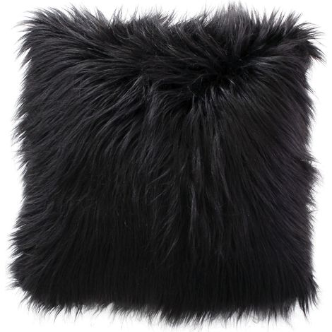 Coussin déhoussable uni imitation fourrure Noir 45x45 cm