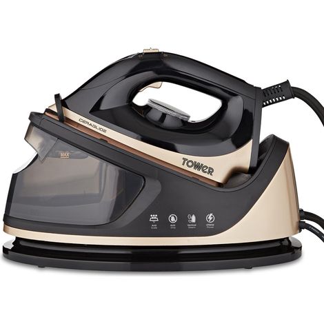 Tower T22023GLD Ferro da Stiro a Vapore con Caldaia CeraGlide con Pulsante per Colpo di Vapore, 3 Impostazioni di Temperatura, 1,2 L, 2700 W, Champagne e Nero (1/5)