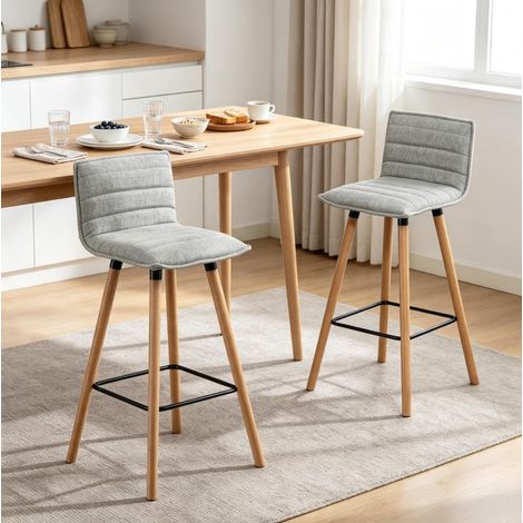 Set di 2 sgabelli da bar 48 x 48 x 99,5 cm in grigio chiaro con schienale e poggiapiedi (1/5)