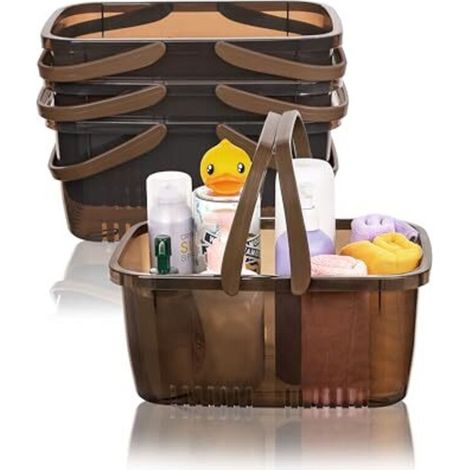 Set mit 4 Duschkörben aus Kunststoff mit klappbarem Griff, tragbare Aufbewahrungsbox mit Abflusslöchern für Badezimmer, Küche, Studentenwohnheim, Duschgel, Shampoo, Kosmetik.