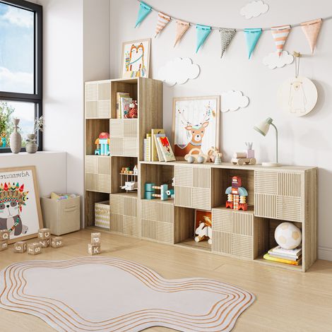 Libreria per bambini 120x30x60 cm con 8 scomparti e 4 ante Moderno - pannelli truciolari - effetto legno