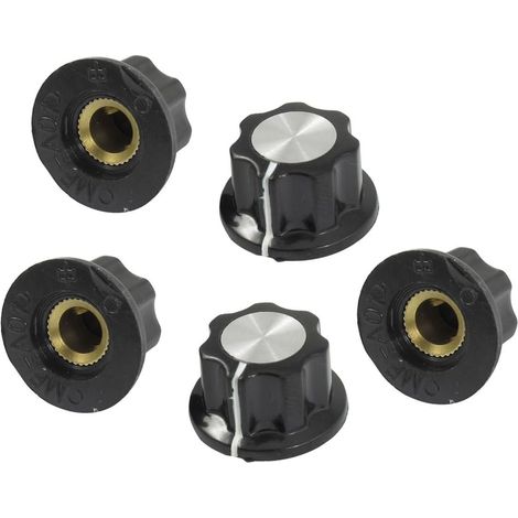 5 pièces. schwarz silberfarbene 16 mm obere Drehknöpfe für 6 Dia. Potentiomètre Wellen (1/2)