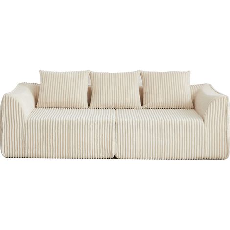 Sofà da cordone beige da 235,5 cm con linee curve e schienale a caduta morbida, con 2 cuscini HOMVRA (1/5)