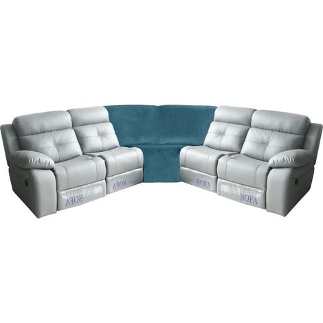 Extra corner sofa cover in soft, stretchable velvet for L-shaped sofas (Peacock Blue) (1/5)