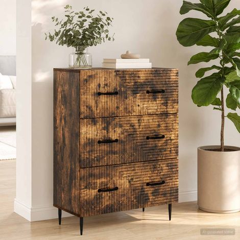 Meuble à tiroirs 3 tiroirs en bois d'ingénierie chêne fumé 66 x 34,5 x 89,5 cm - PANGIVO (1/5)