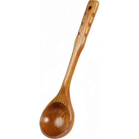 Louche à soupe en bois style vintage avec long manche pour soupe et porridge dimensions 35 x 8,3 x 3 cm couleur bois naturel 1 pièce (1/5)
