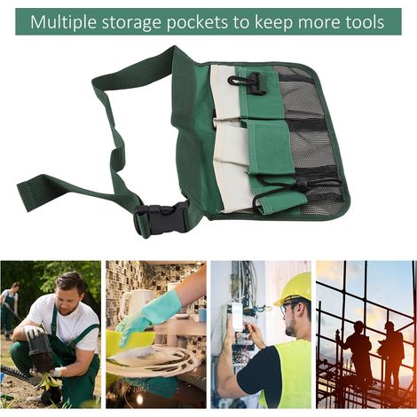Werkzeugtasche für Elektriker mit mehreren Fächern, dickem, verstärktem Gürtel, verstellbarer Größe, grün, vielseitig einsetzbar, robuste Profi-Gürteltasche. (1/5)