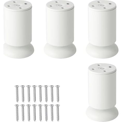 4 Pieds de Meuble Réglables 10 CM en Hauteur, Acier Inoxydable Épaisseur 3 mm, Base en Caoutchouc Antidérapant et Silencieux, Support Renforcé pour Meuble, Haute Capacité de Charge (Blanc) (1/5)