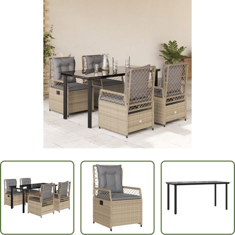 Gartenstuhl - 5-tlg. Garten-Essgruppe mit Kissen Beige Poly Rattan (1/5)