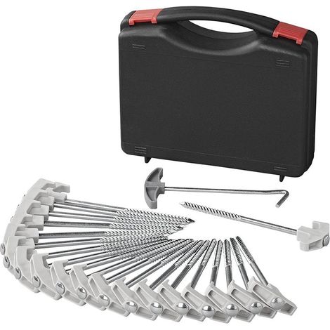 Estaca de tienda de 20 cm de metal resistente con gancho de plastico - juego de 20 piezas en caso