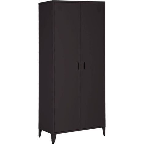 Industrial metal wardrobe for bedroom closet with 2 doors, 4 shelves, 1 hanging rail Black 48x80x181 cm - Soho