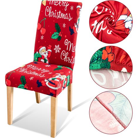 Randaco Coprisedie di Natale, 6 pezzi coprisedie di Natale, rimovibile lavabile Stretch per sedie da pranzo, sedia stretch con elastico, rosso (1/5)