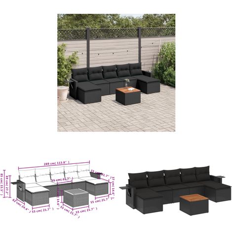 8-tlg. Garten-Sofagarnitur mit Kissen Schwarz Poly Rattan - Gartenmöbel Set - PE-Rattan Möbel - Outdoor Lounge - Esszimmergarnitur - Balkonmöbel - Home & Living (1/3)