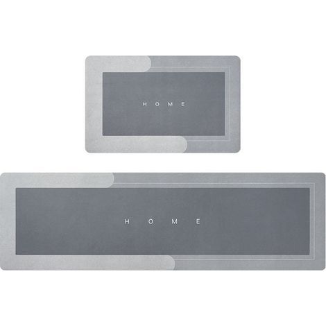 2PCS (40x120cm+40x60cm, Rectangulaire Gris Clair) Tapis De Sol Antidérapant Long De Cuisine, Super Absorbant l'eau Et l'huile, Tapis Lavable Et à Séchage Rapide (1/5)