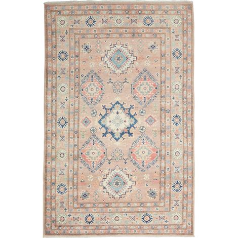 Tapis salon 115 x 182 cm, motif géométrique, en laine naturelle, noué main au Pakistan, artisanal et authentique (1/5)