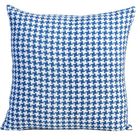 HOMESCAPES Houndstooth 100% Cotton Cushion Cover Blue, 60 x 60 cm - Blue