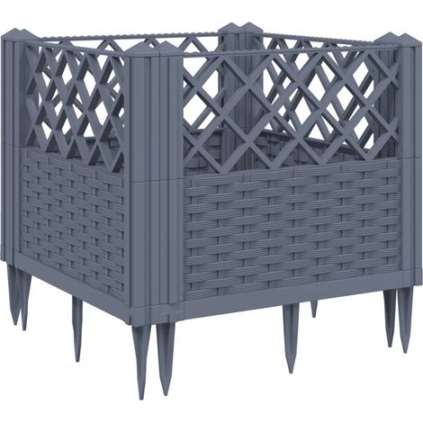 Vassoio per fioriera aiuola rialzata piante fiori terrazza giardino con paletti 43,5 x 43,5 x 43,5 cm PP grigio 020038202