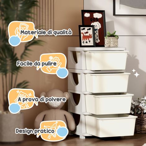 Cassette de rangement 4 tiroirs en plastique pastel pour chambre d'enfant, 37x37x76 cm, couleur crème (1/5)