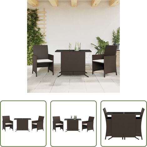 vidaXL Mobilier extérieur - Ensemble de bistro 3 pcs avec coussins marron résine tressée (1/5)