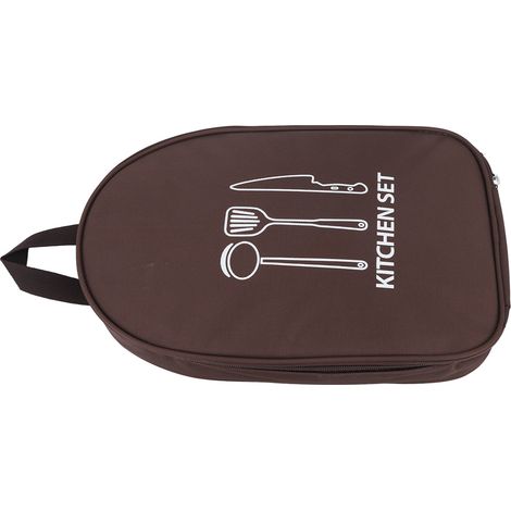 Sacoche de camping en toile marron pour ranger ustensiles de cuisine et couteaux, idéale pour les barbecues en plein air. (1/5)