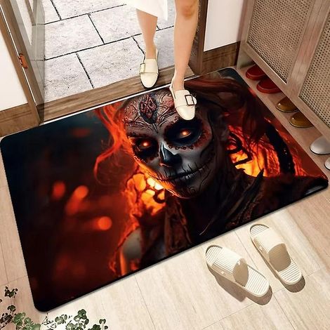 Tapis de bain antidérapant en forme de chauve-souris pour Halloween - 40 x 60 cm, en microfibre lavable et absorbante, idéal pour la douche et la baignoire. Décoration intérieure. (1/4)
