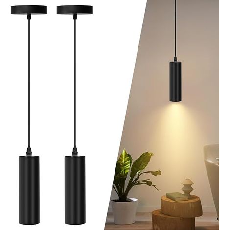 Suspension noire, Suspension en fer. Plafonnier cylindrique. Compatible avec GU10. (1/5)