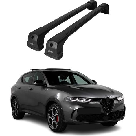 OMAC Dachträger Querträger kompatibel mit Alfa Romeo Tonale 2022-2026 – 2 Stangen – Abschließbar – Aluminium Schwarz (1/5)