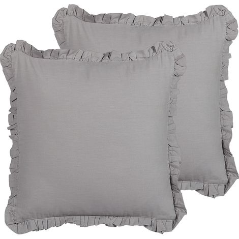 Conjunto de 2 cojines de lino gris 45 x 45 cm borlas flecos accesorio Glabra