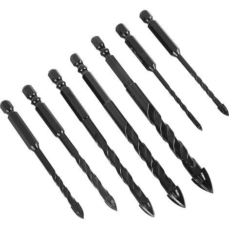 Set 7 Forets Béton Carbure Haute Dureté, Embout Hexagonal 4 Lèvres, Perçage Croisé avec Boîte de Rangement (1/5)