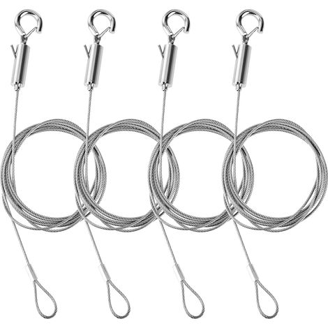 Lot de 4 Câbles de Suspension Réglables en Acier Inoxydable (1,5 mm x 1,5 m) - Fil d'Accrochage pour Tableau, Miroir, Lampe et Panneau (1/5)